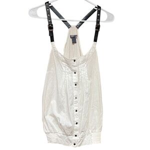 Y2K Poetry Clothing Faux Leather Strap Tank Top Size Large